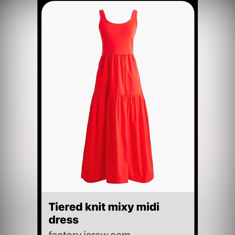 J. Crew Vibrant Red Tiered Midi Dress